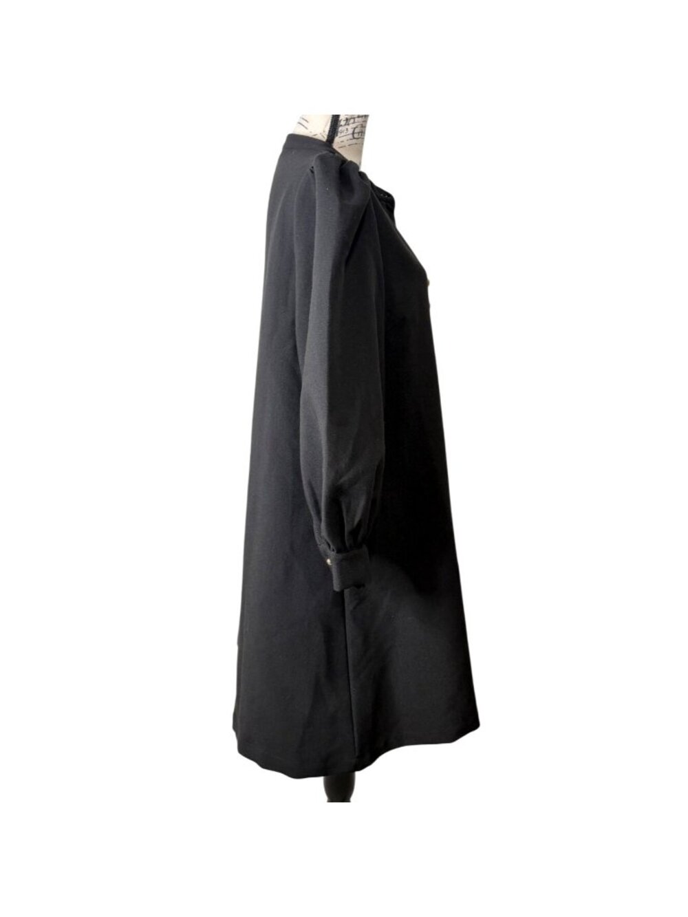 Pomander Place Womens Size XL Black Crepe Samantha Dress Puff Sleeve Gold-Button - Picture 3 of 7